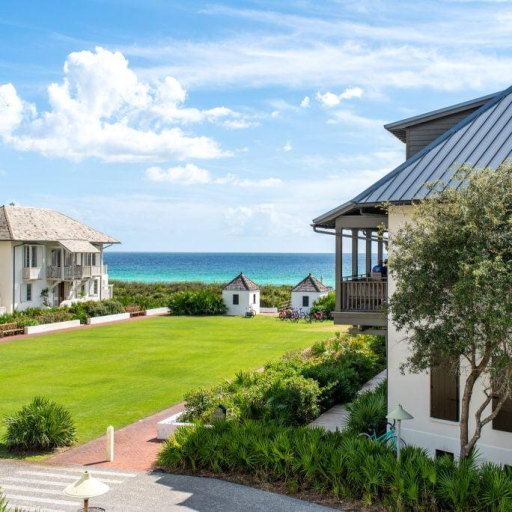 Coastal homes and palm trees