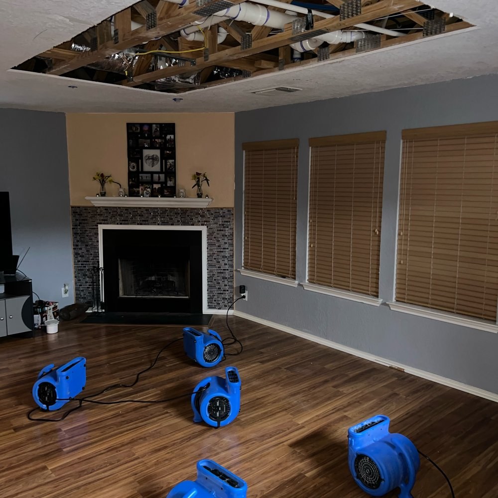 Water damage mitigation with air movers and drying equipment